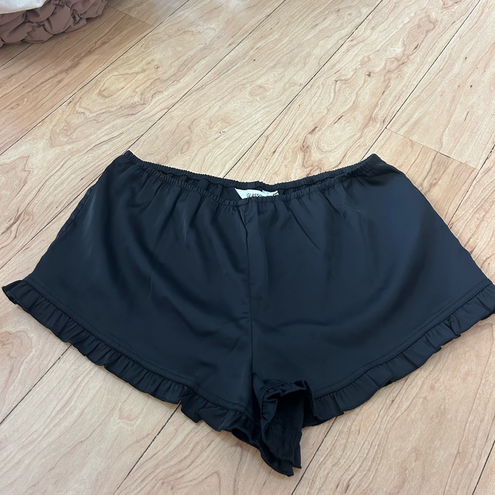 Glassons Black Satin Ruffled Shorts